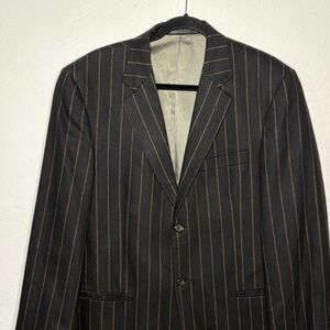 Tallia Uomo Blazer Mens 40R Black Brown Pinstripe Wool Cashmere Two Button Pocke
